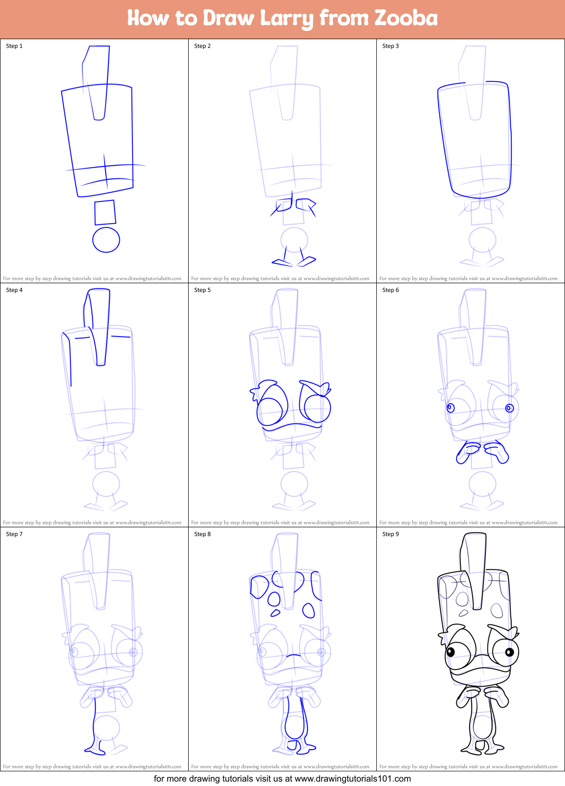How to Draw Larry from Zooba Printable Step by Step