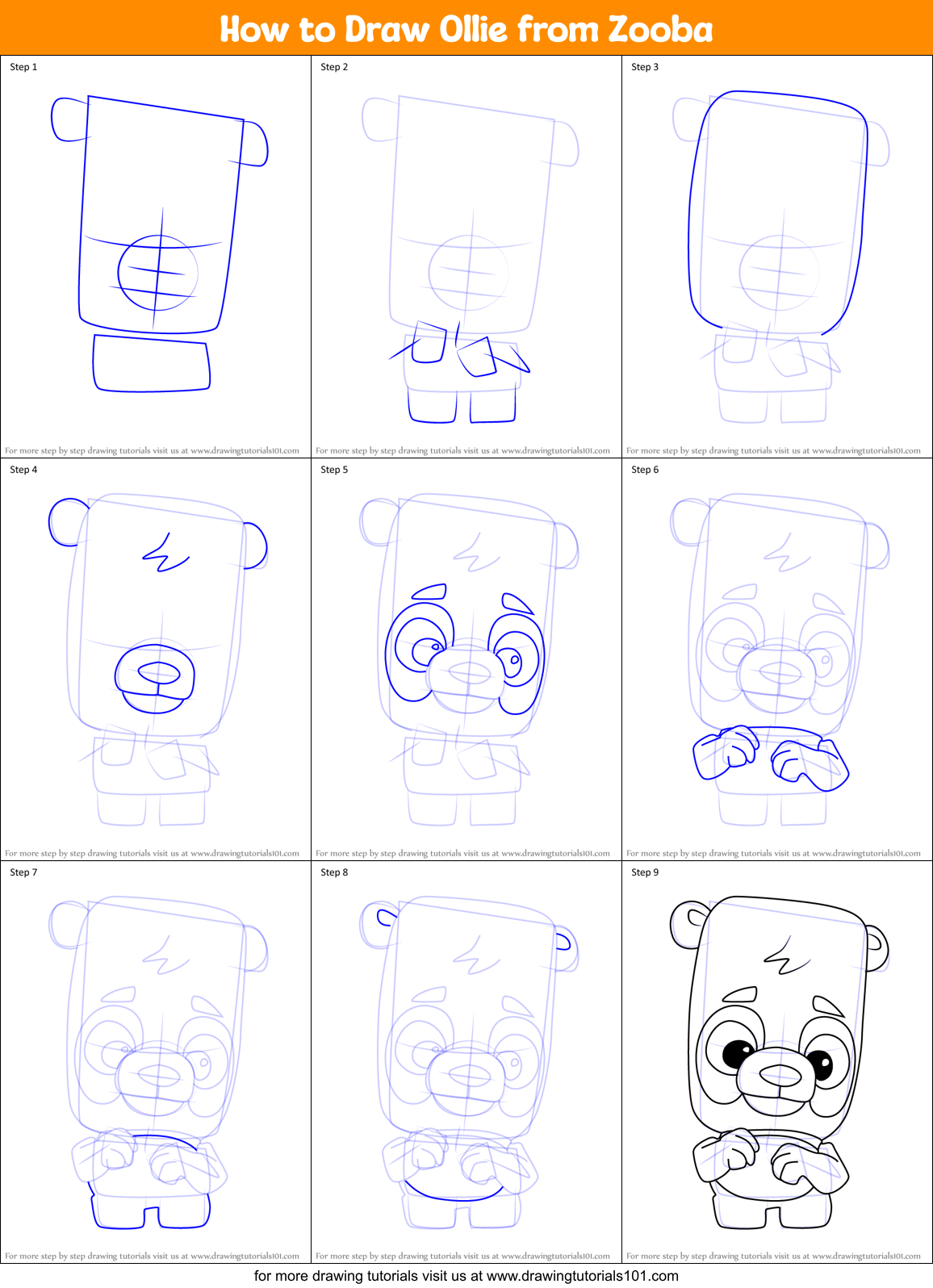 How to Draw Ollie from Zooba Printable Step by Step