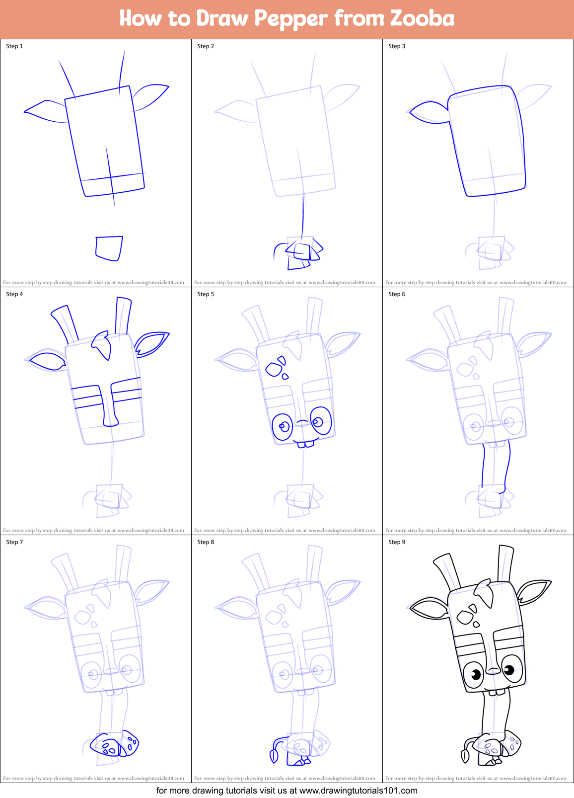 How to Draw Pepper from Zooba Printable Step by Step