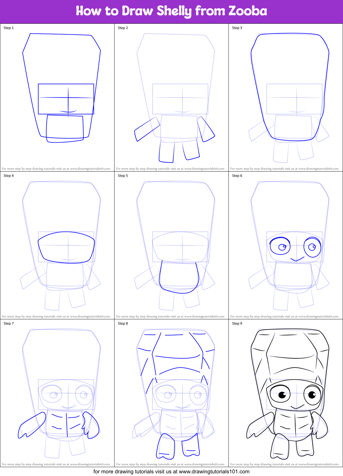 How to Draw Shelly from Zooba Printable Step by Step