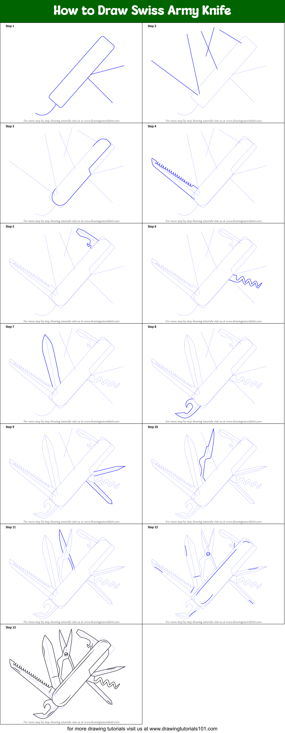 How to Draw Swiss Army Knife Printable Step by Step