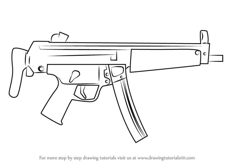 Learn How To Draw Mp5a3 Machine Gun Other Weapons Step By Step