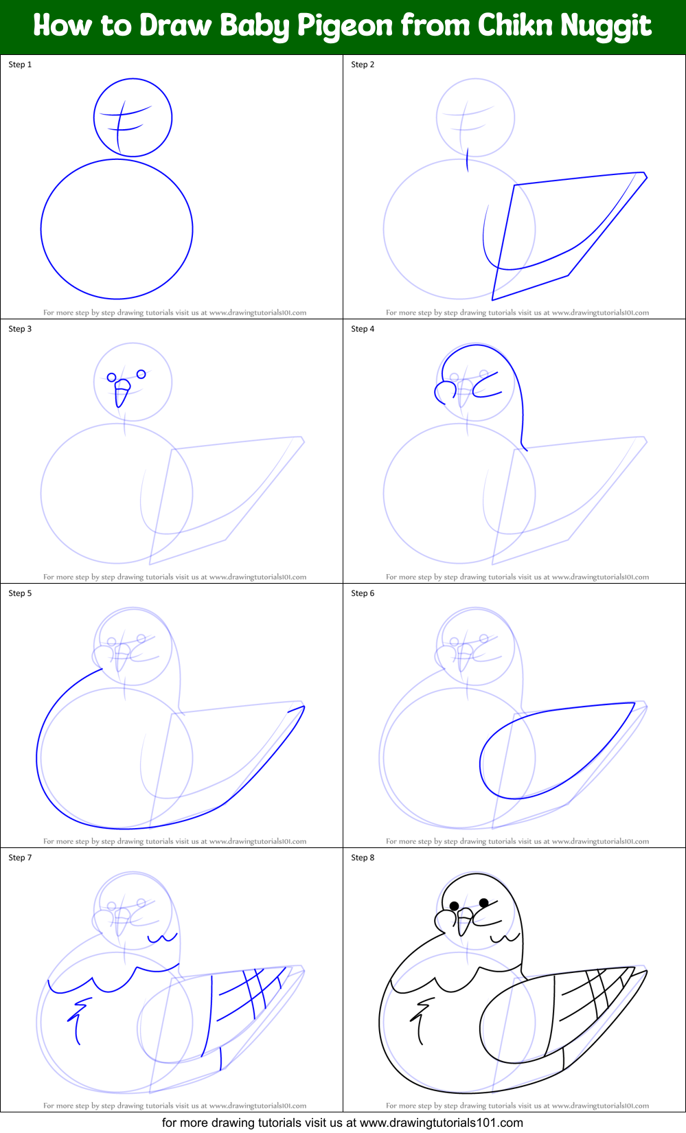 How to Draw Baby Pigeon from Chikn Nuggit Printable Step by Step