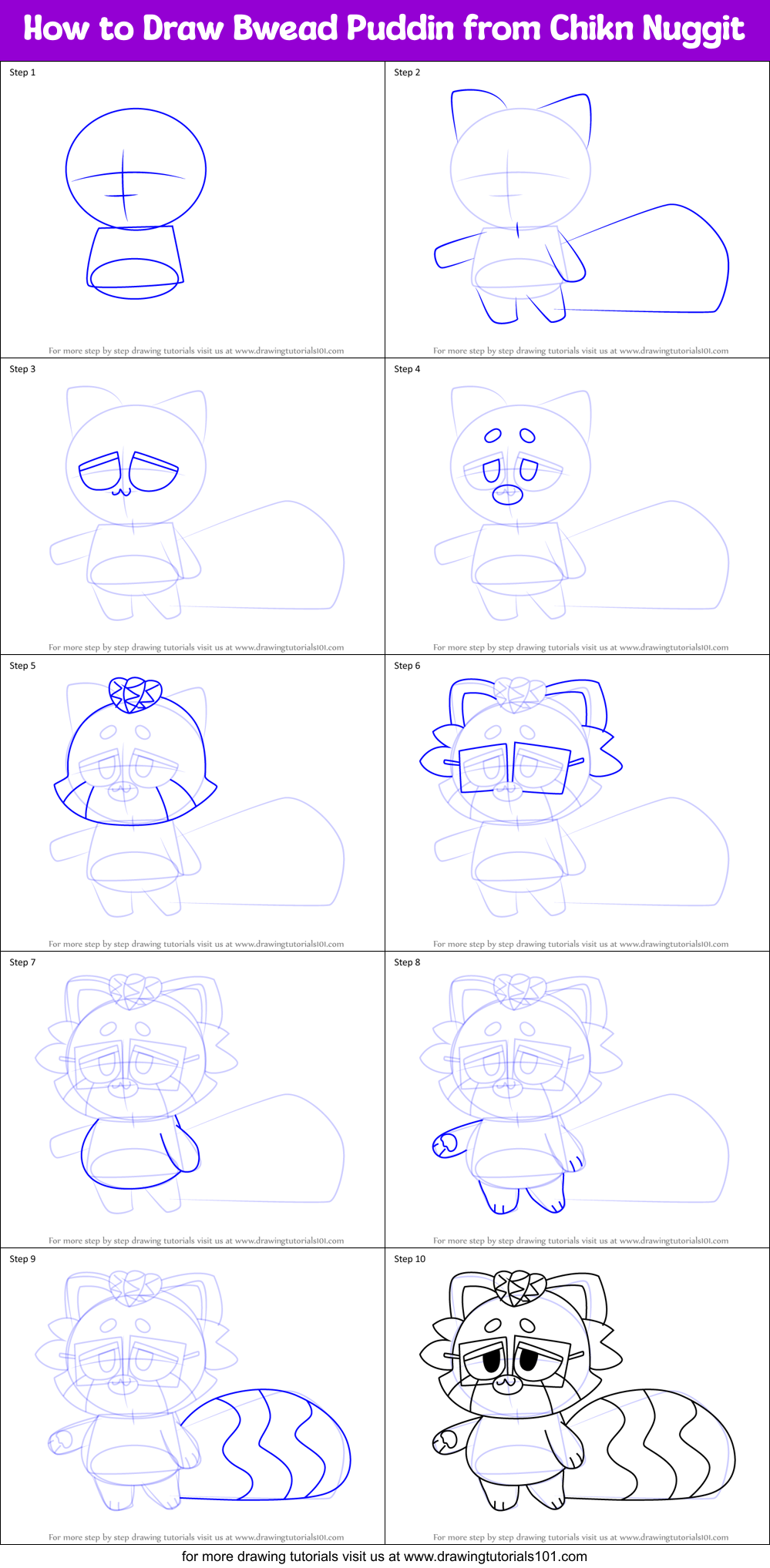 How to Draw Bwead Puddin from Chikn Nuggit Printable Step by Step