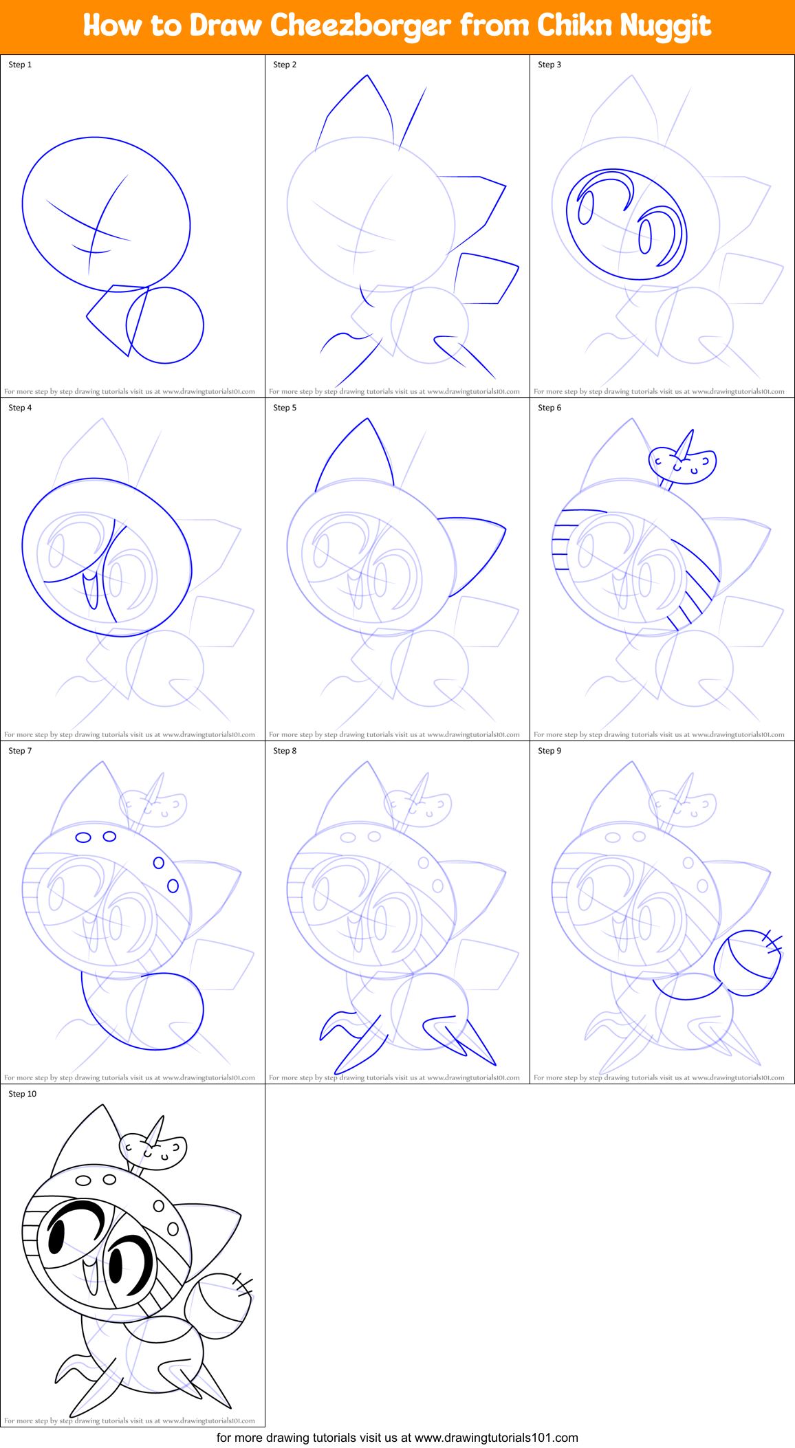 How to Draw Cheezborger from Chikn Nuggit Printable Step by Step