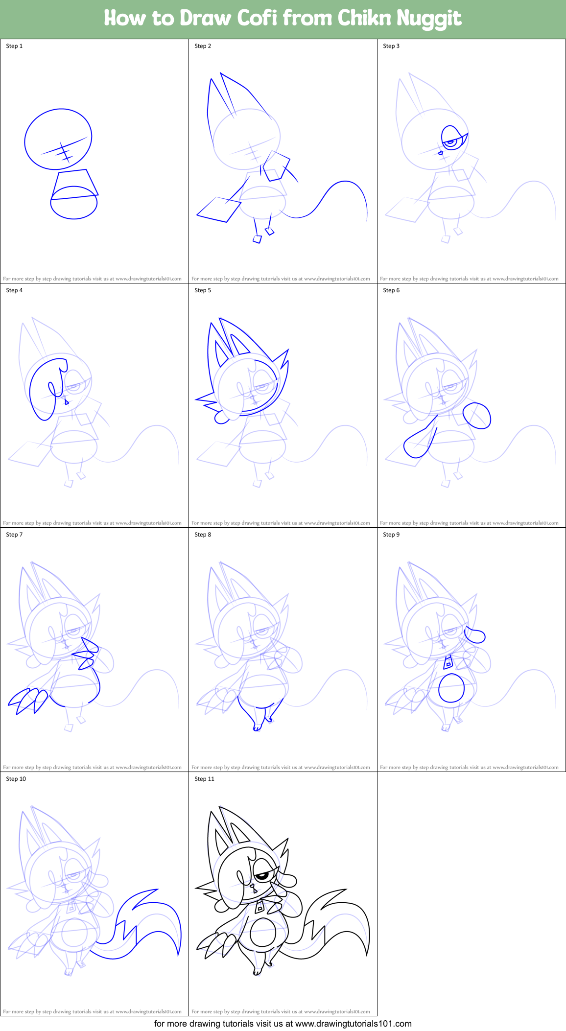 How to Draw Cofi from Chikn Nuggit Printable Step by Step