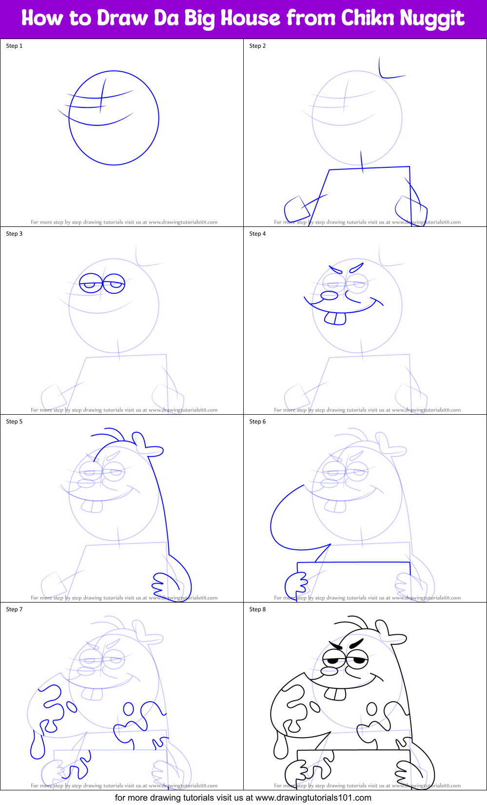 How to Draw Da Big House from Chikn Nuggit Printable Step by Step