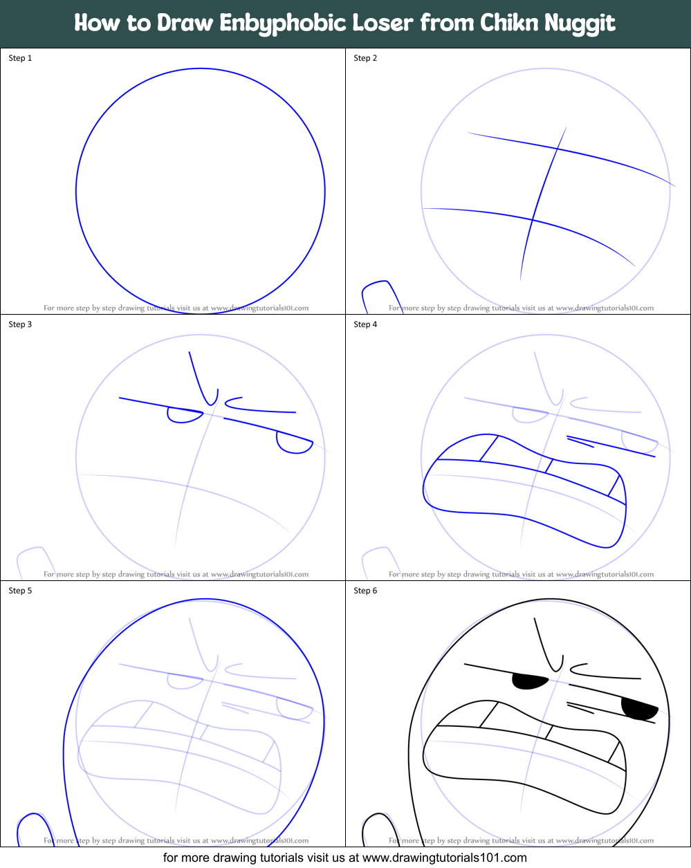 How to Draw Enbyphobic Loser from Chikn Nuggit Printable Step by Step