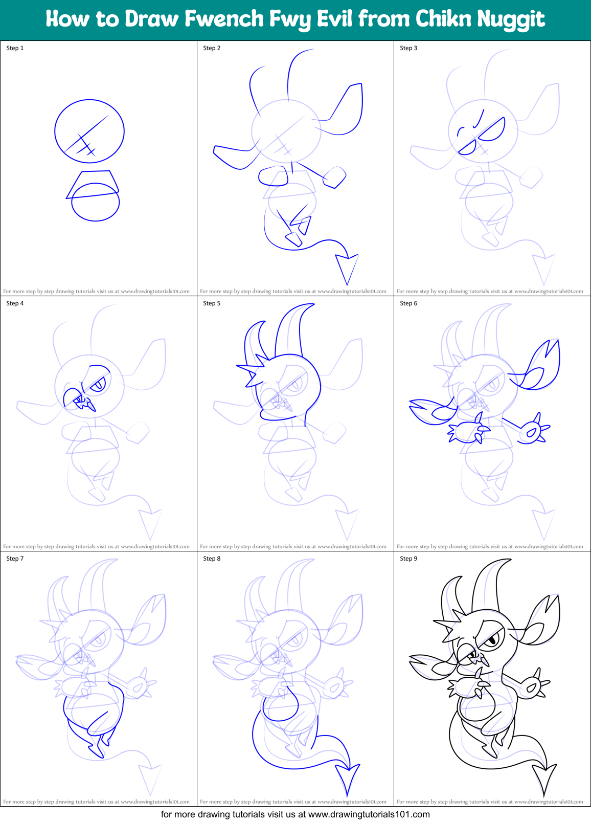 How to Draw Fwench Fwy Evil from Chikn Nuggit Printable Step by Step