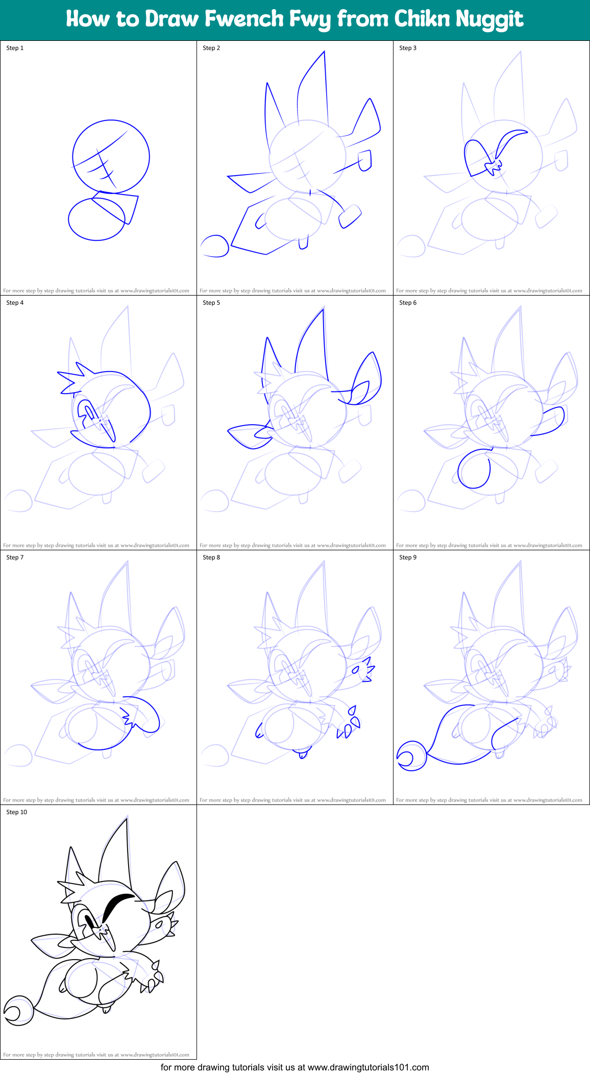 How to Draw Fwench Fwy from Chikn Nuggit Printable Step by Step