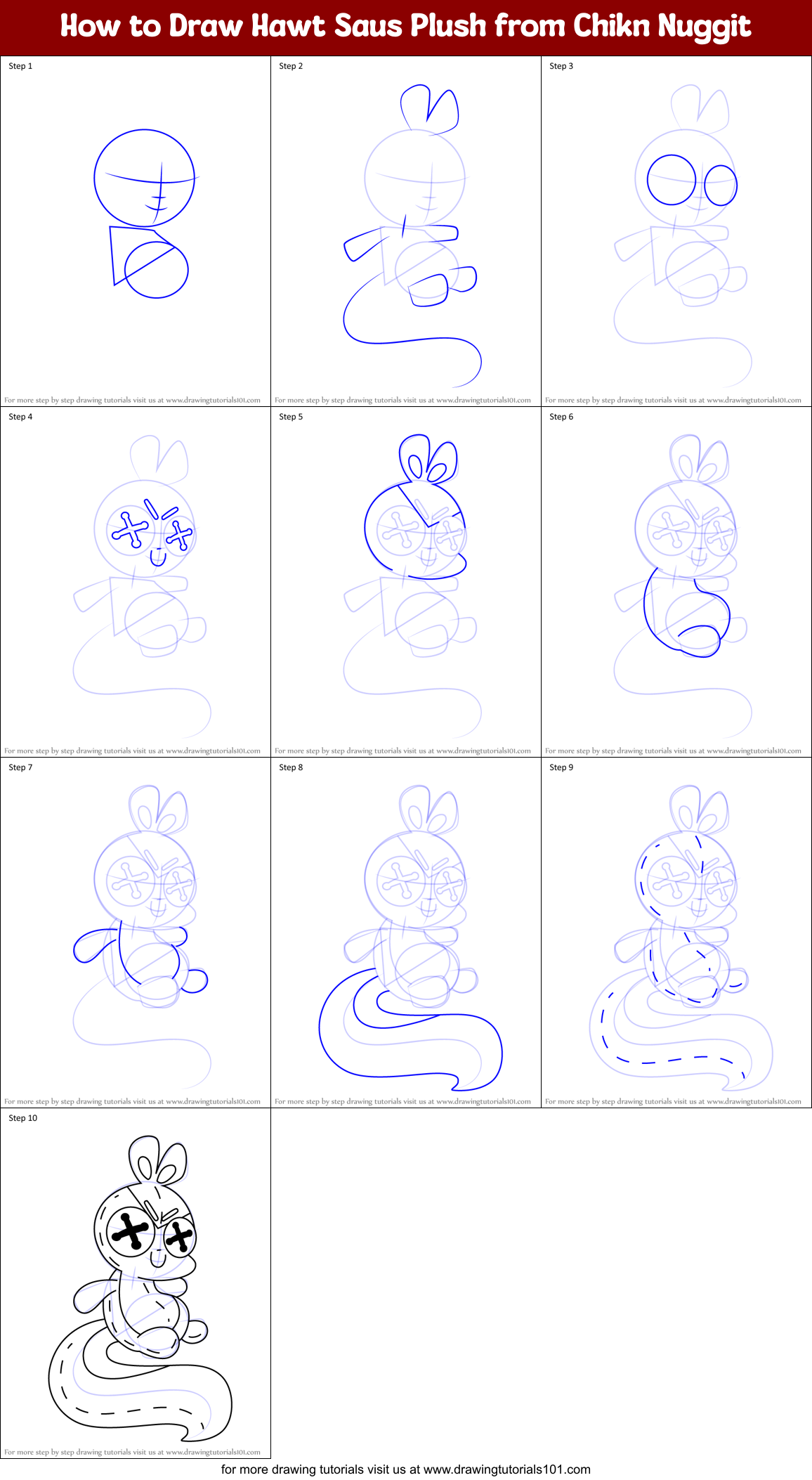 How to Draw Hawt Saus Plush from Chikn Nuggit Printable Step by Step