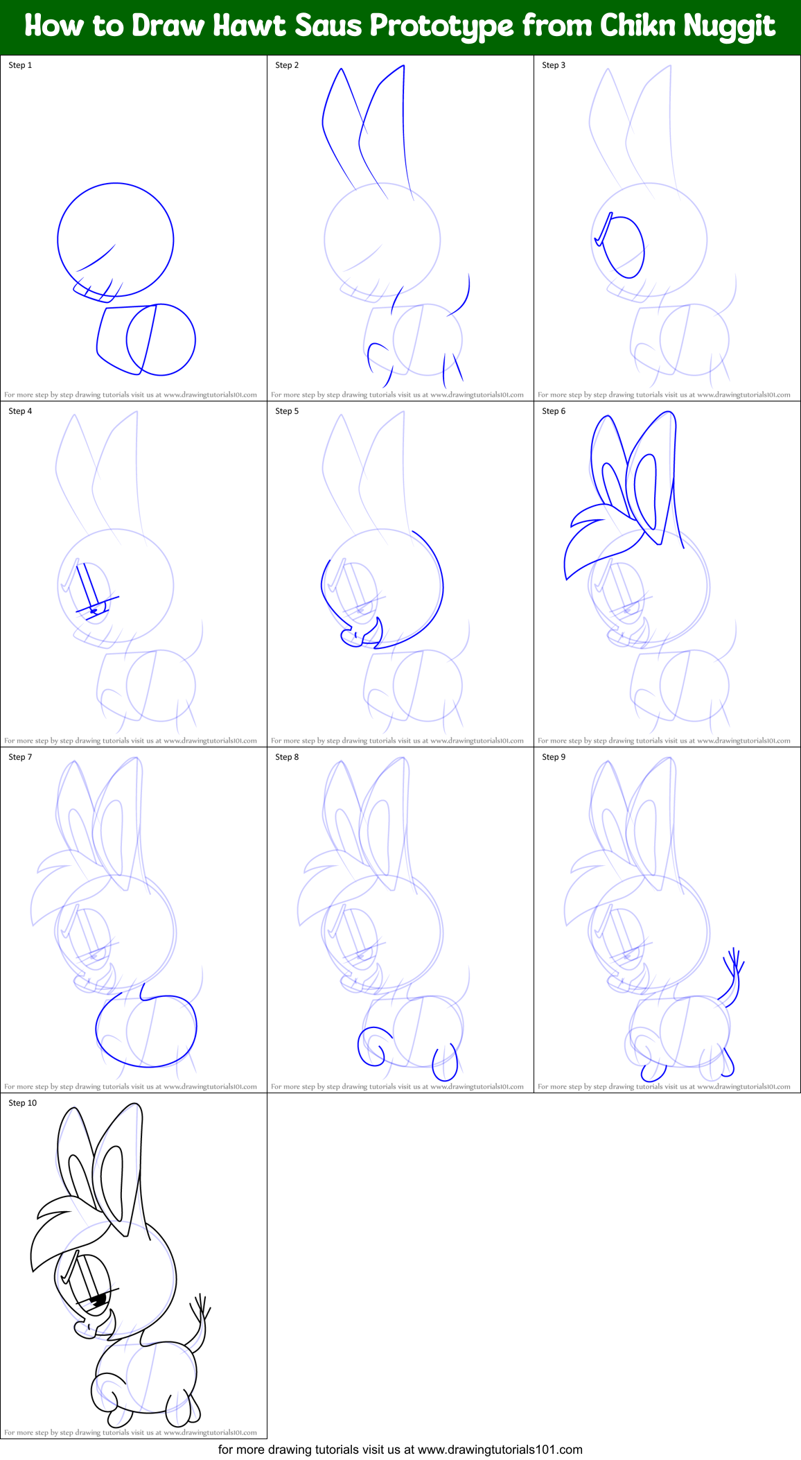 How to Draw Hawt Saus Prototype from Chikn Nuggit Printable Step by Step