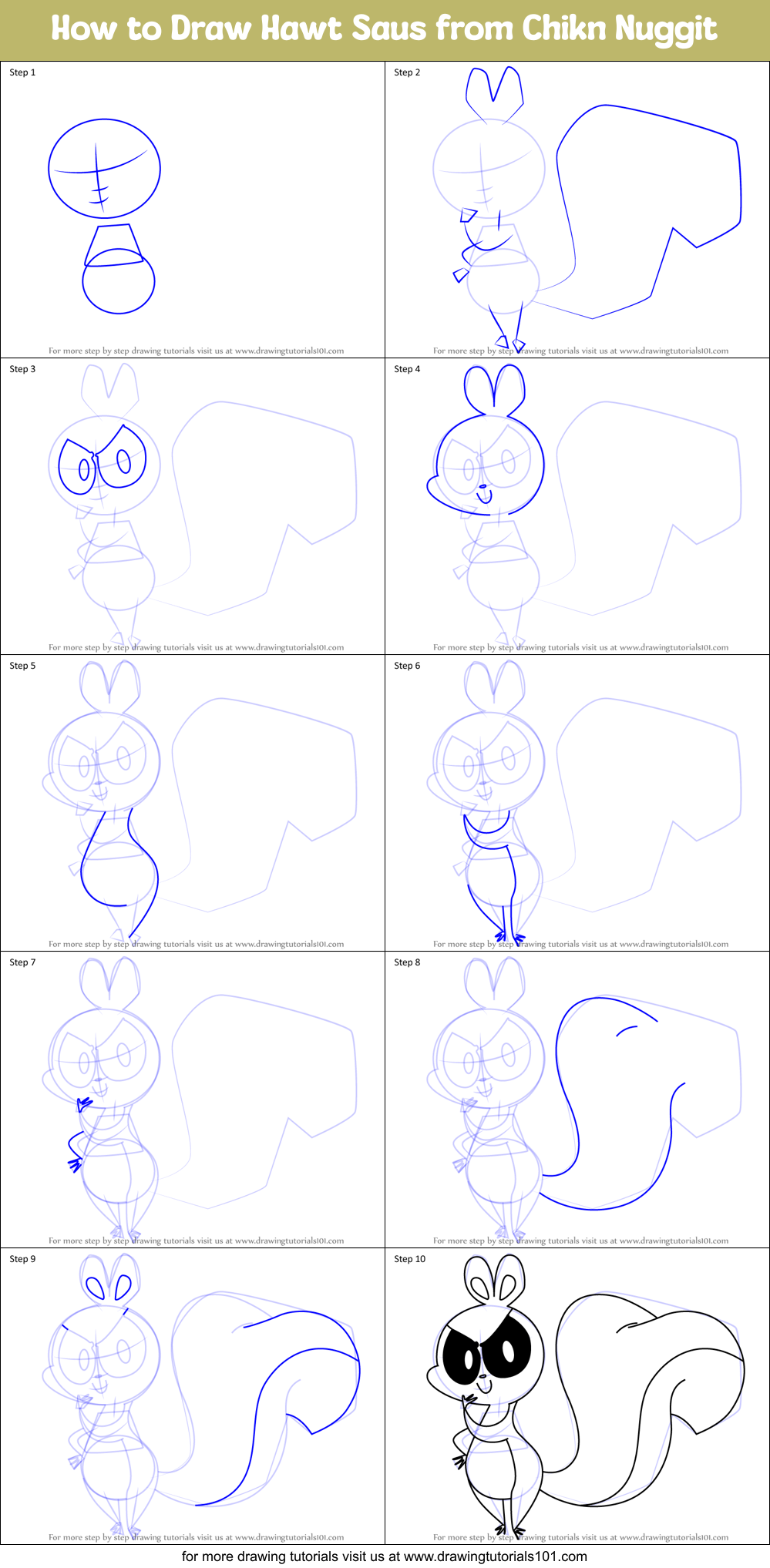 How to Draw Hawt Saus from Chikn Nuggit Printable Step by Step