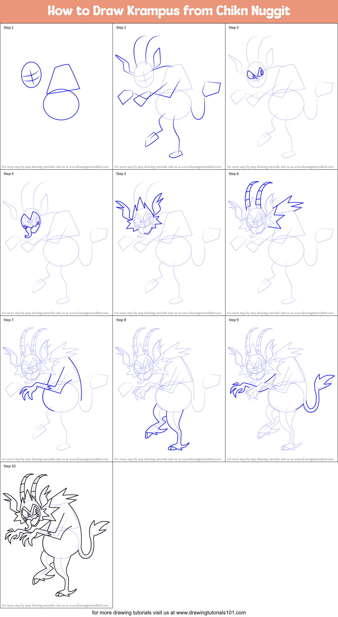 How to Draw Krampus from Chikn Nuggit Printable Step by Step