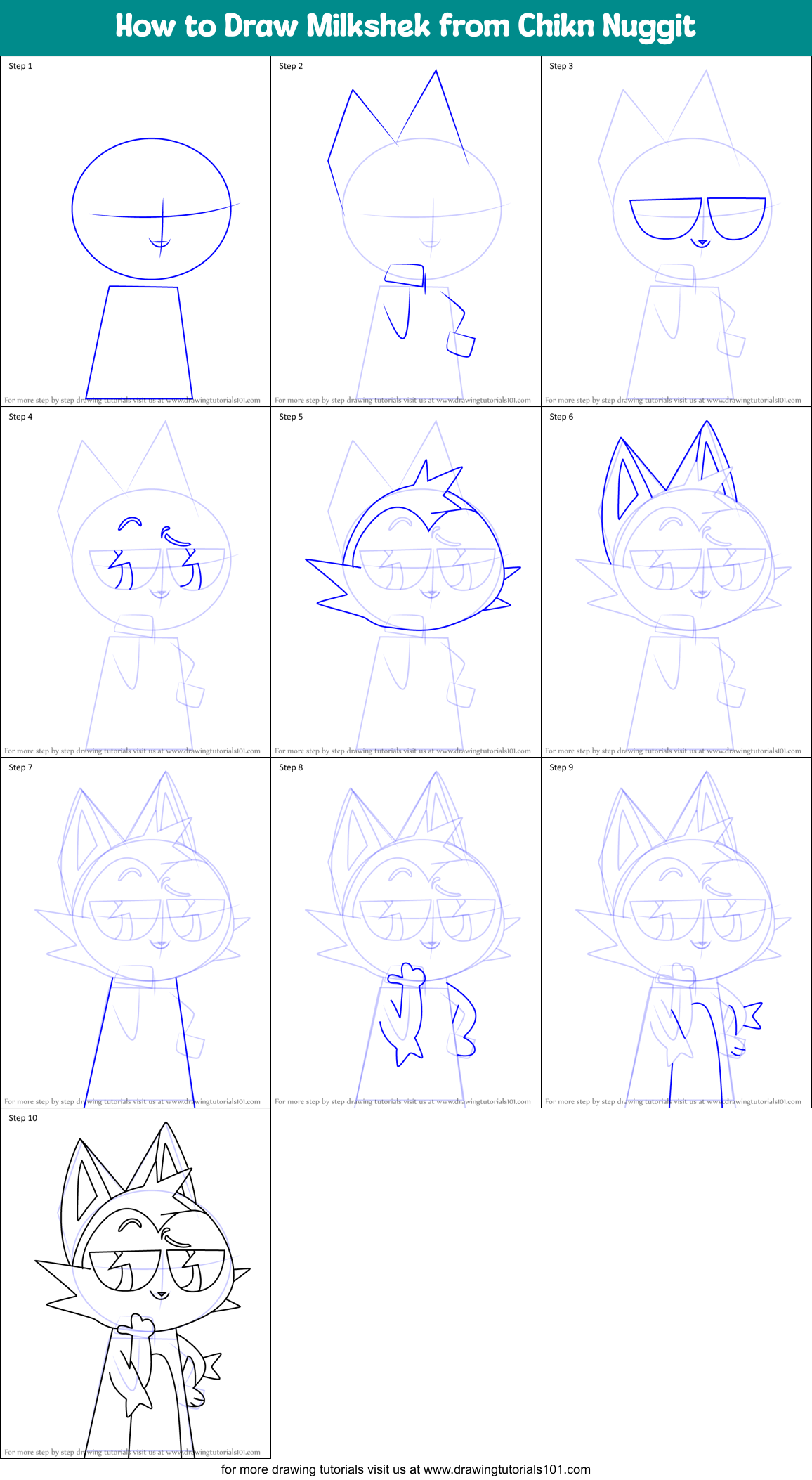 How to Draw Milkshek from Chikn Nuggit Printable Step by Step