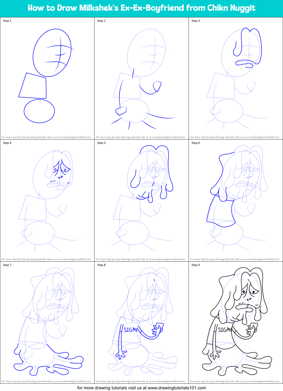 How to Draw Milkshek's Ex-Ex-Boyfriend from Chikn Nuggit Printable Step by Step