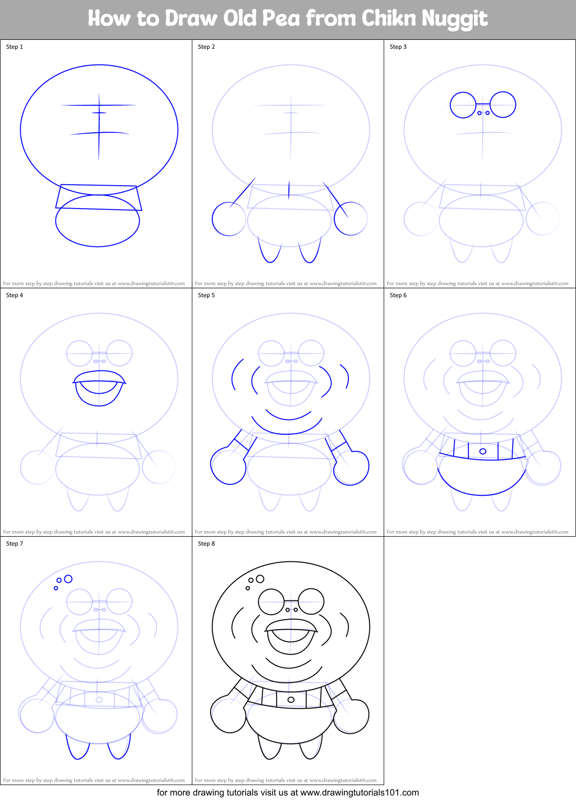 How to Draw Old Pea from Chikn Nuggit Printable Step by Step