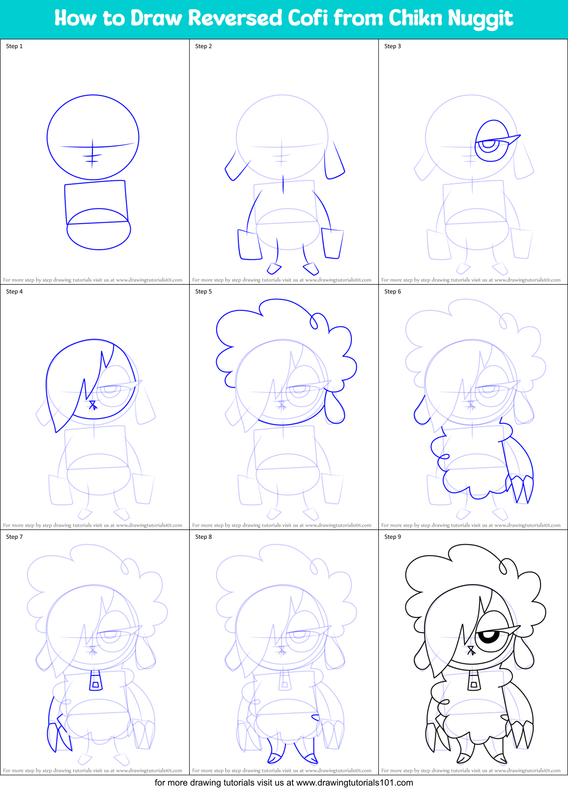 How to Draw Reversed Cofi from Chikn Nuggit Printable Step by Step