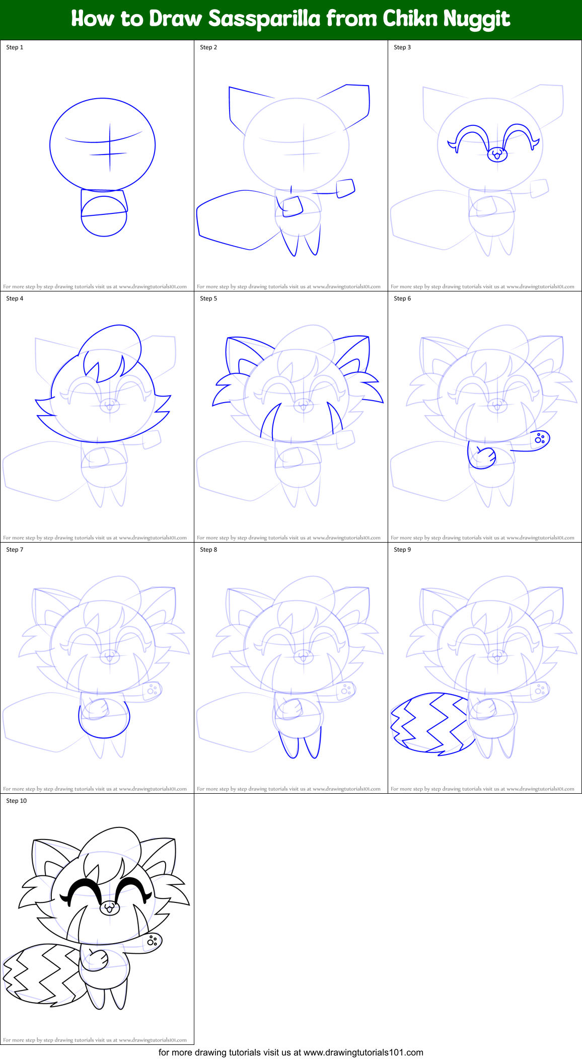 How to Draw Sassparilla from Chikn Nuggit Printable Step by Step