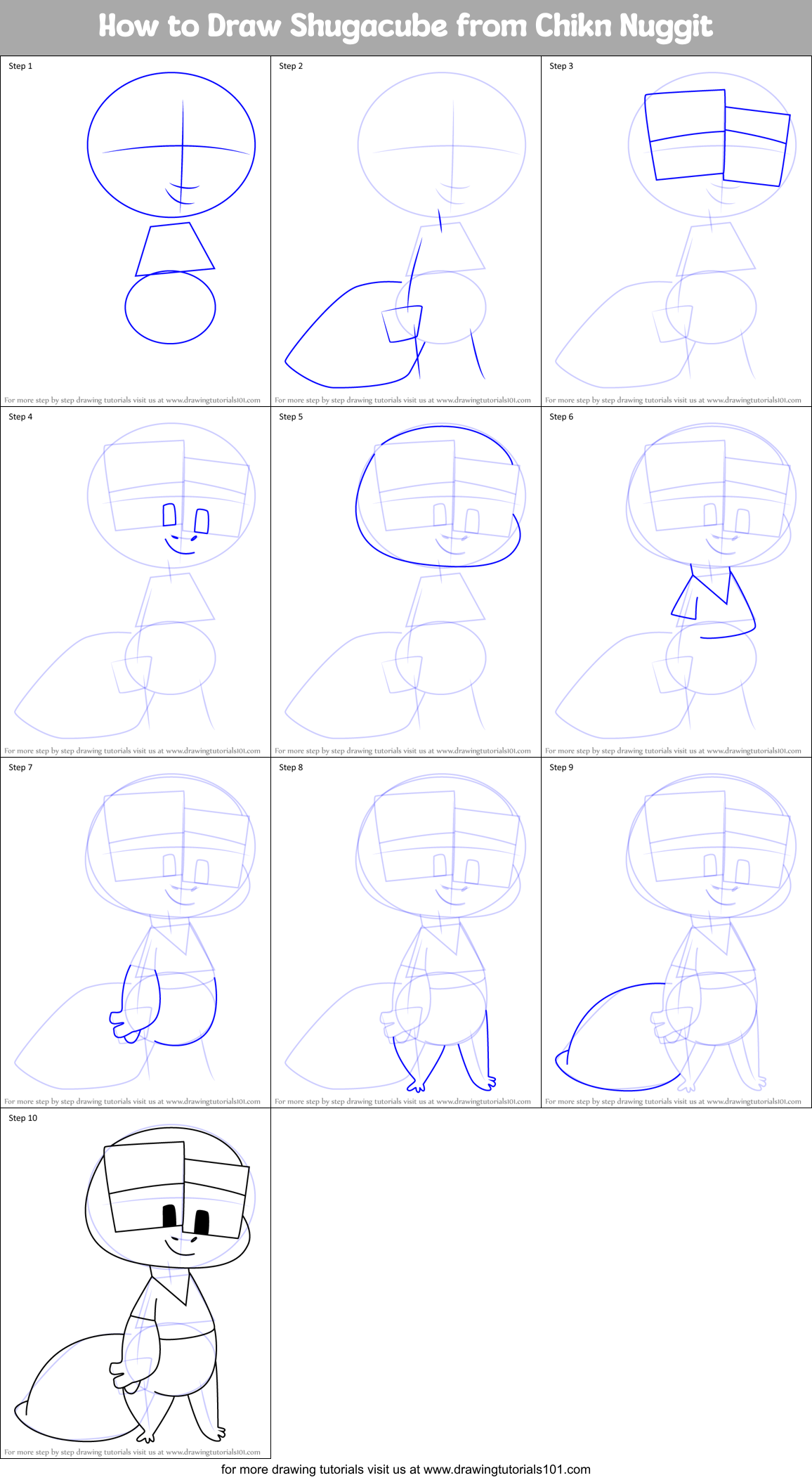 How to Draw Shugacube from Chikn Nuggit Printable Step by Step