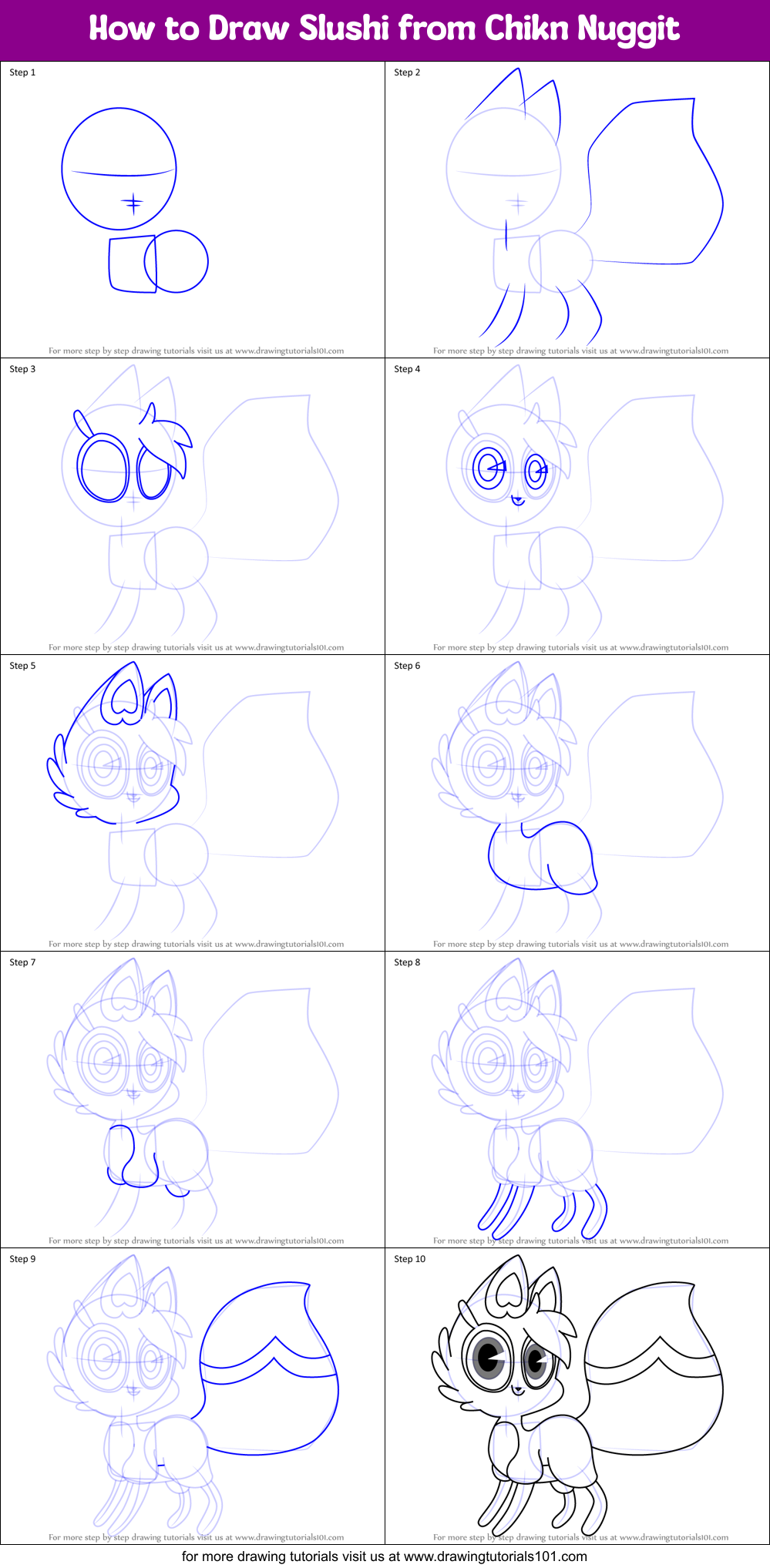 How to Draw Slushi from Chikn Nuggit Printable Step by Step