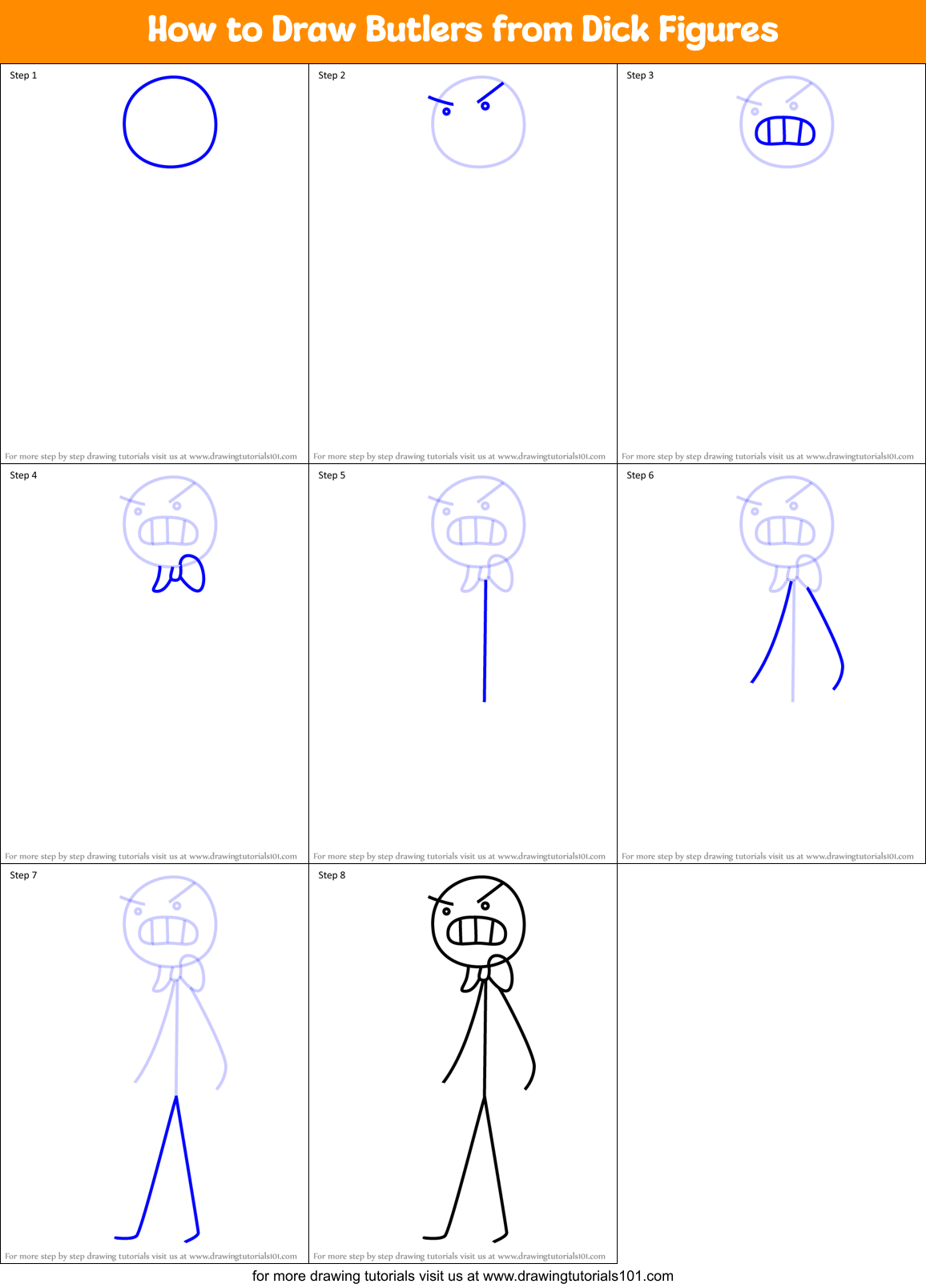 How to Draw Butlers from Dick Figures Printable Step by Step