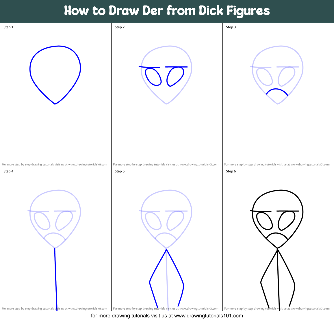 How to Draw Der from Dick Figures Printable Step by Step