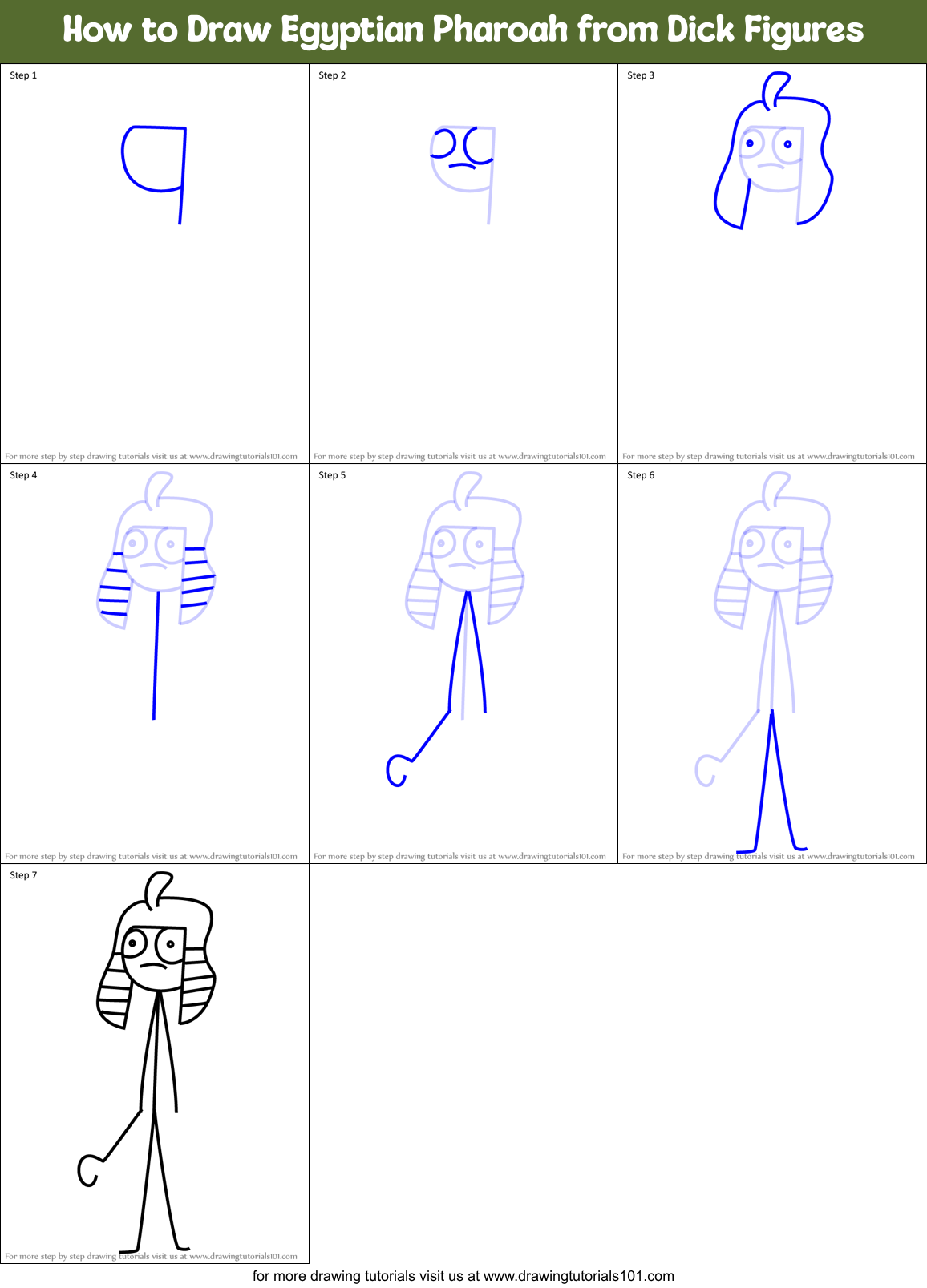How to Draw Egyptian Pharoah from Dick Figures Printable Step by Step