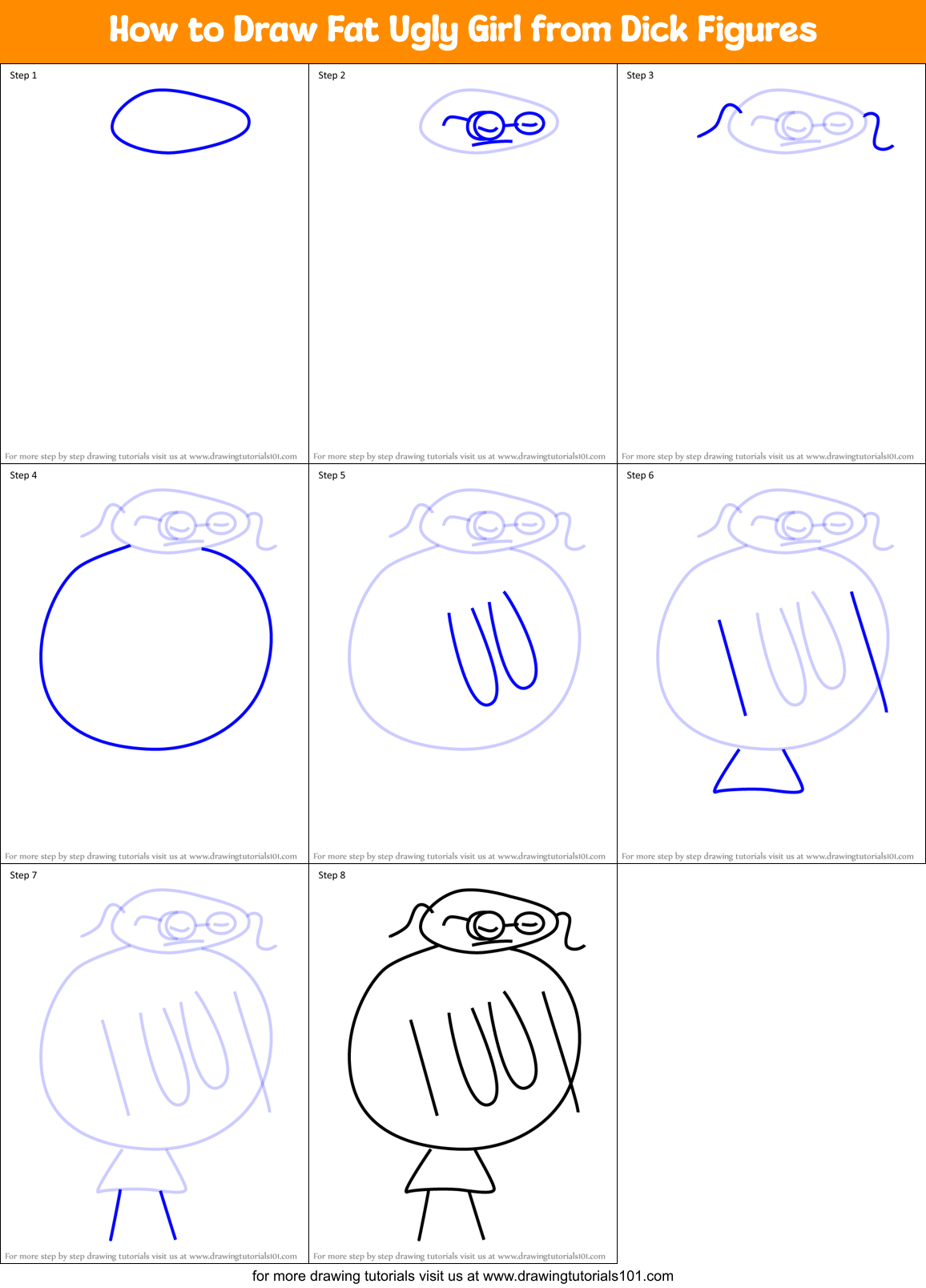 How to Draw Fat Ugly Girl from Dick Figures Printable Step by Step