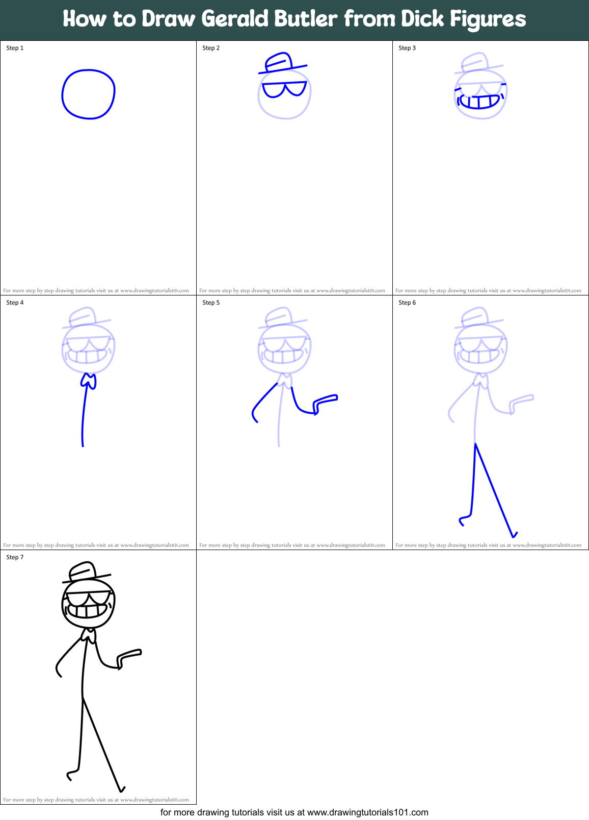 How to Draw Gerald Butler from Dick Figures Printable Step by Step