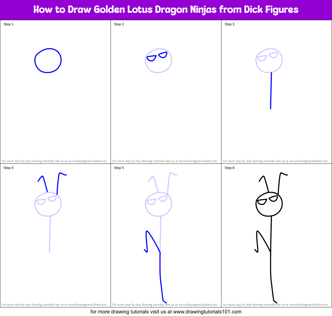 How to Draw Golden Lotus Dragon Ninjas from Dick Figures Printable Step by Step