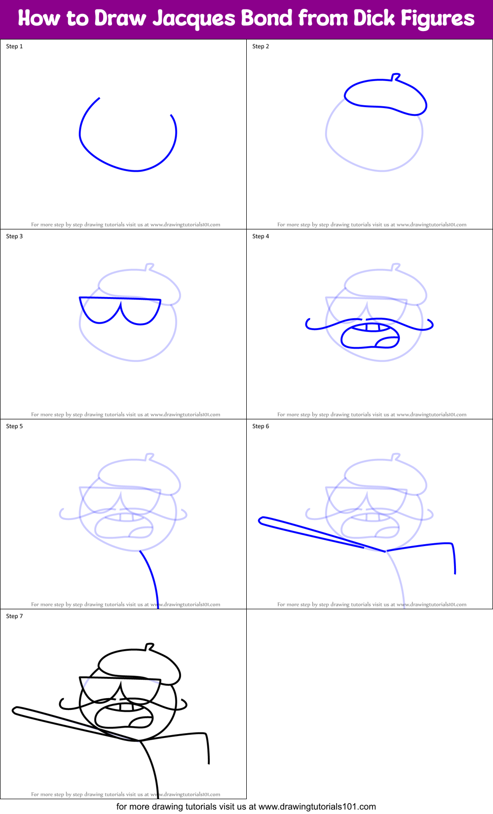 How to Draw Jacques Bond from Dick Figures Printable Step by Step