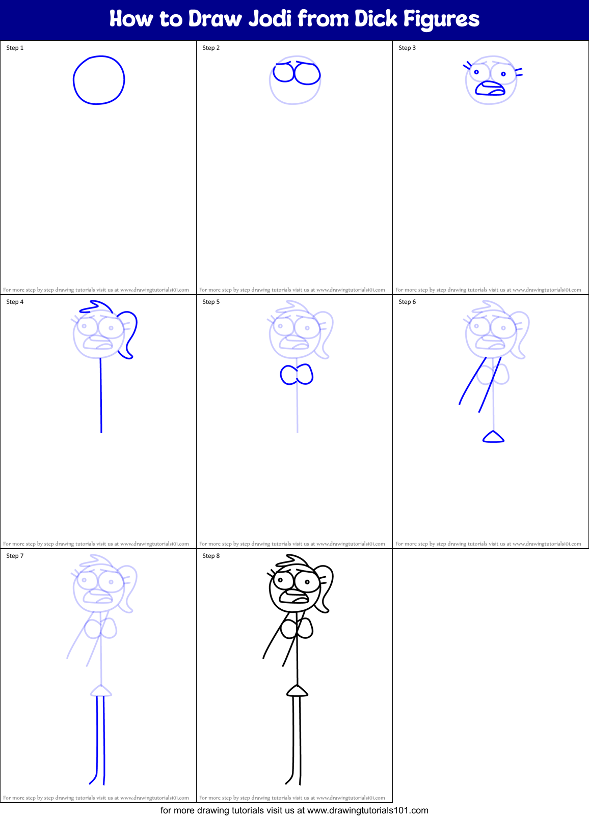 How to Draw Jodi from Dick Figures Printable Step by Step