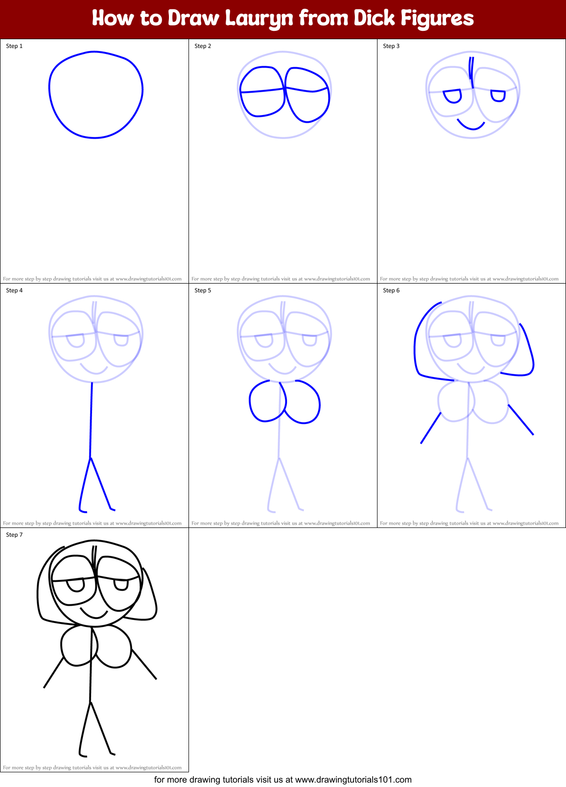 How to Draw Lauryn from Dick Figures Printable Step by Step