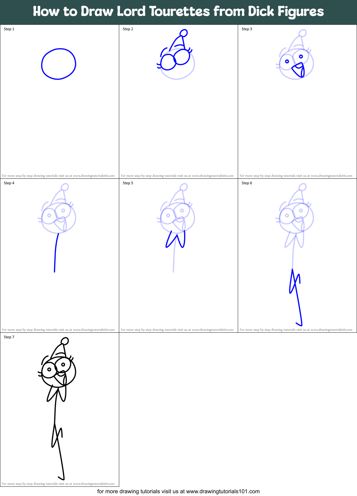 How to Draw Lord Tourettes from Dick Figures Printable Step by Step