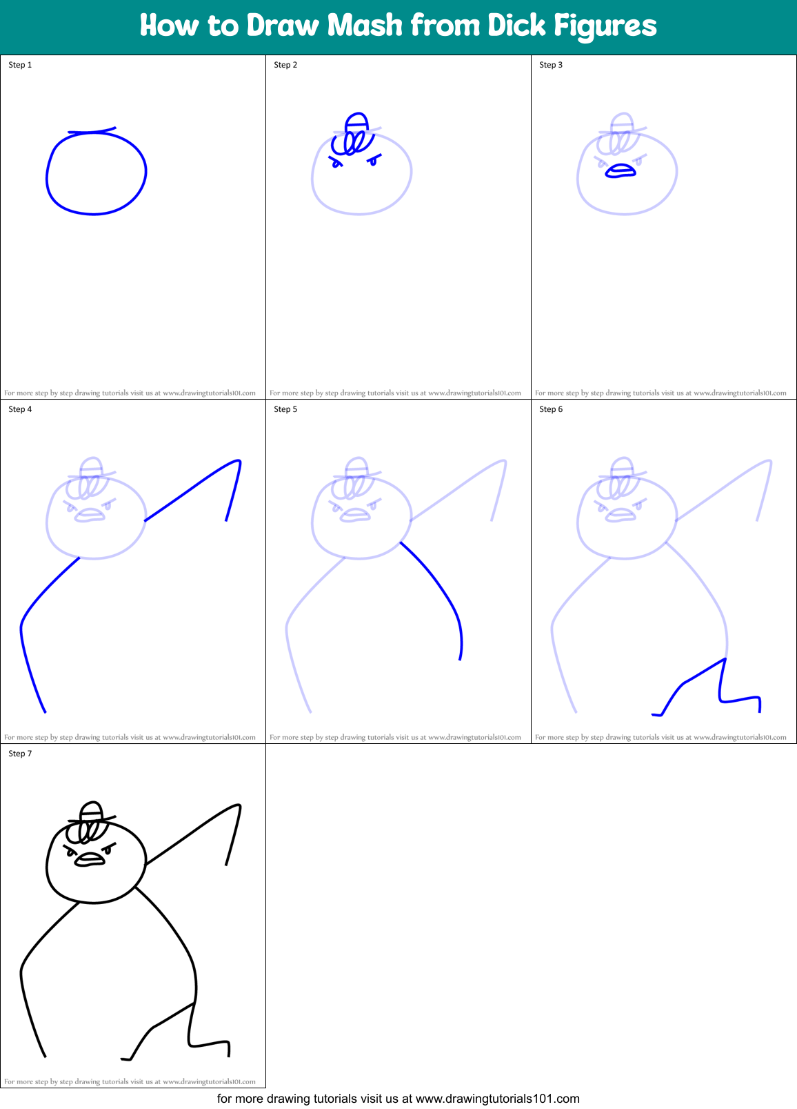 How to Draw Mash from Dick Figures Printable Step by Step