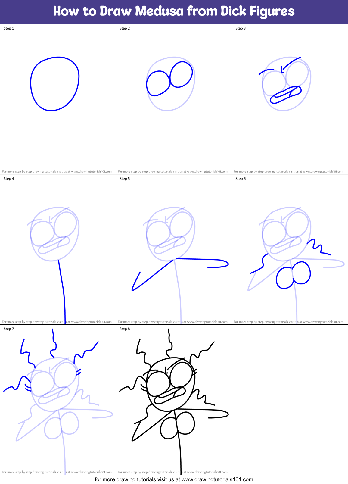 How to Draw Medusa from Dick Figures Printable Step by Step