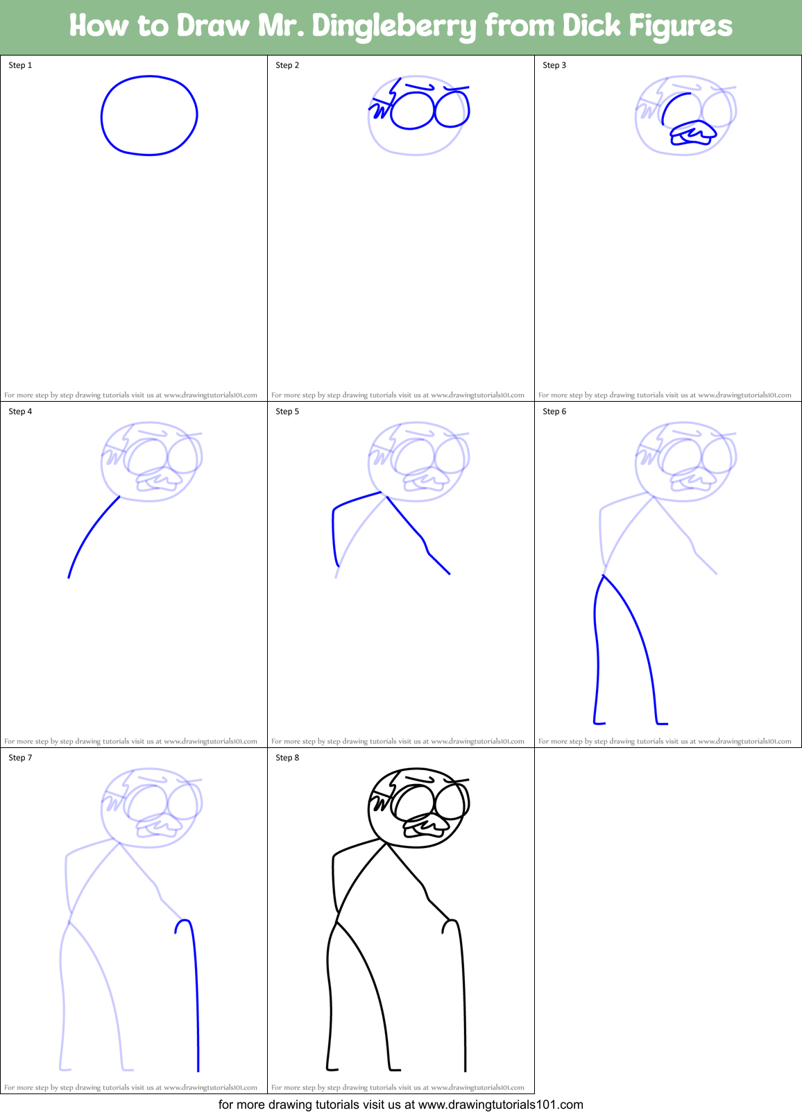 How to Draw Mr. Dingleberry from Dick Figures Printable Step by Step