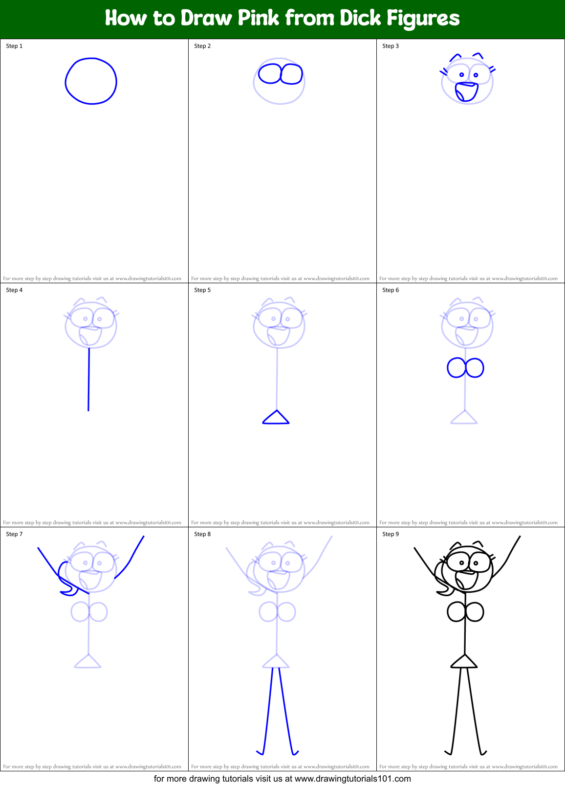 How to Draw Pink from Dick Figures Printable Step by Step