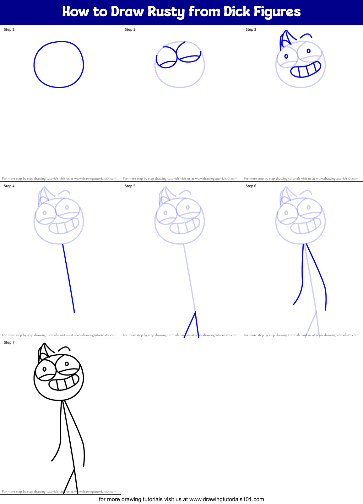 How to Draw Rusty from Dick Figures Printable Step by Step