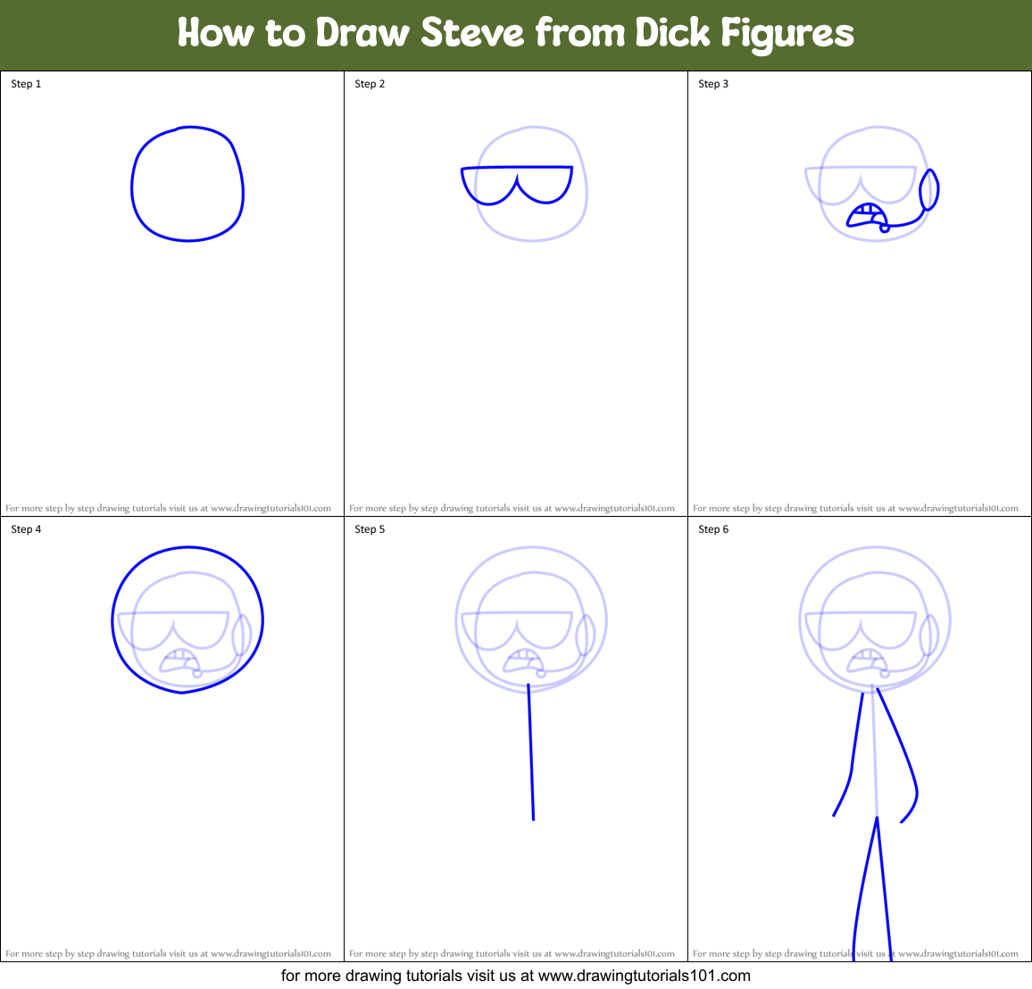 How to Draw Steve from Dick Figures Printable Step by Step