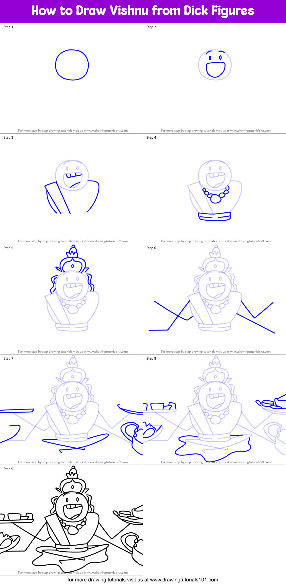 How to Draw Vishnu from Dick Figures Printable Step by Step