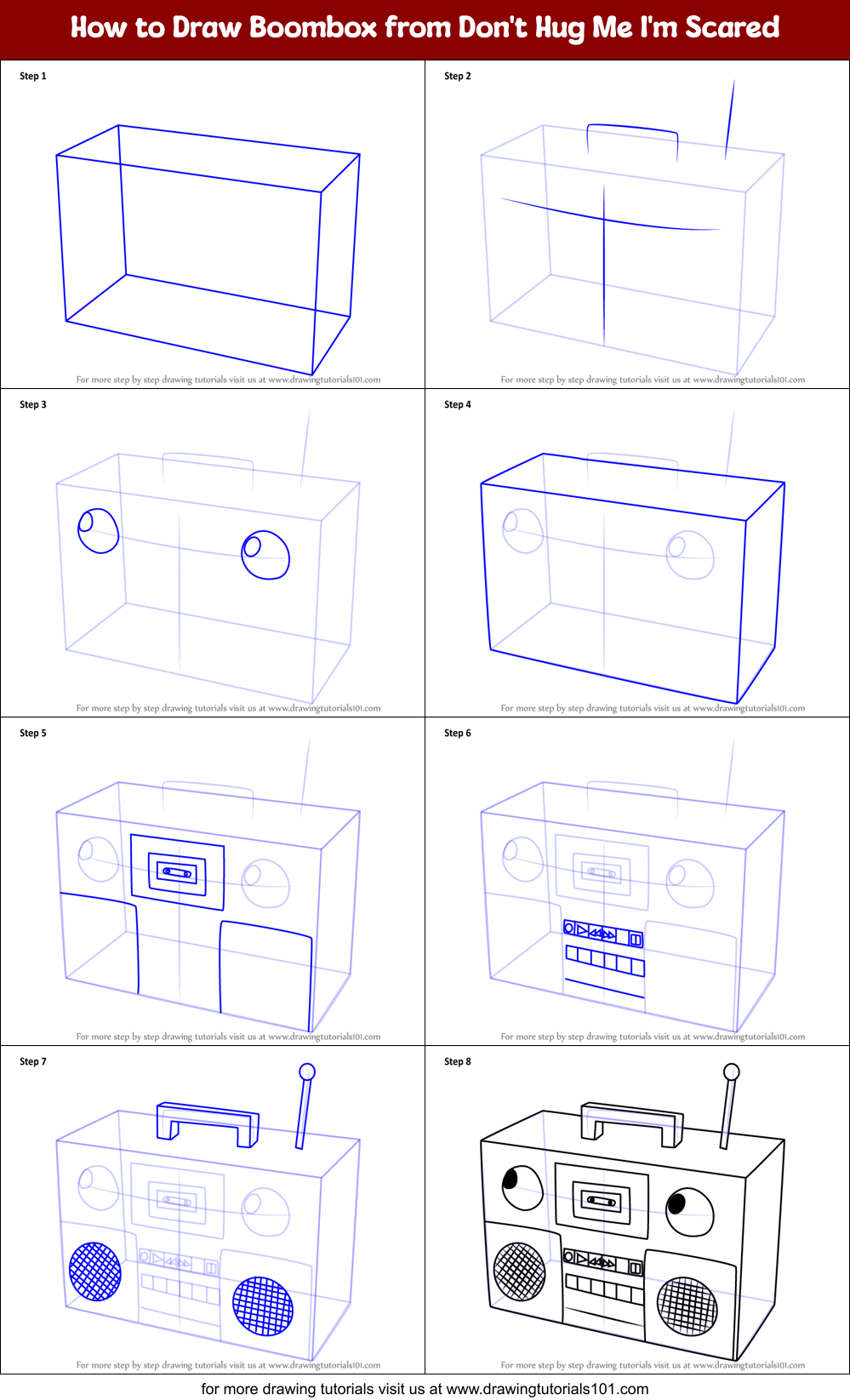How to Draw Boombox from Don't Hug Me I'm Scared Printable Step by Step