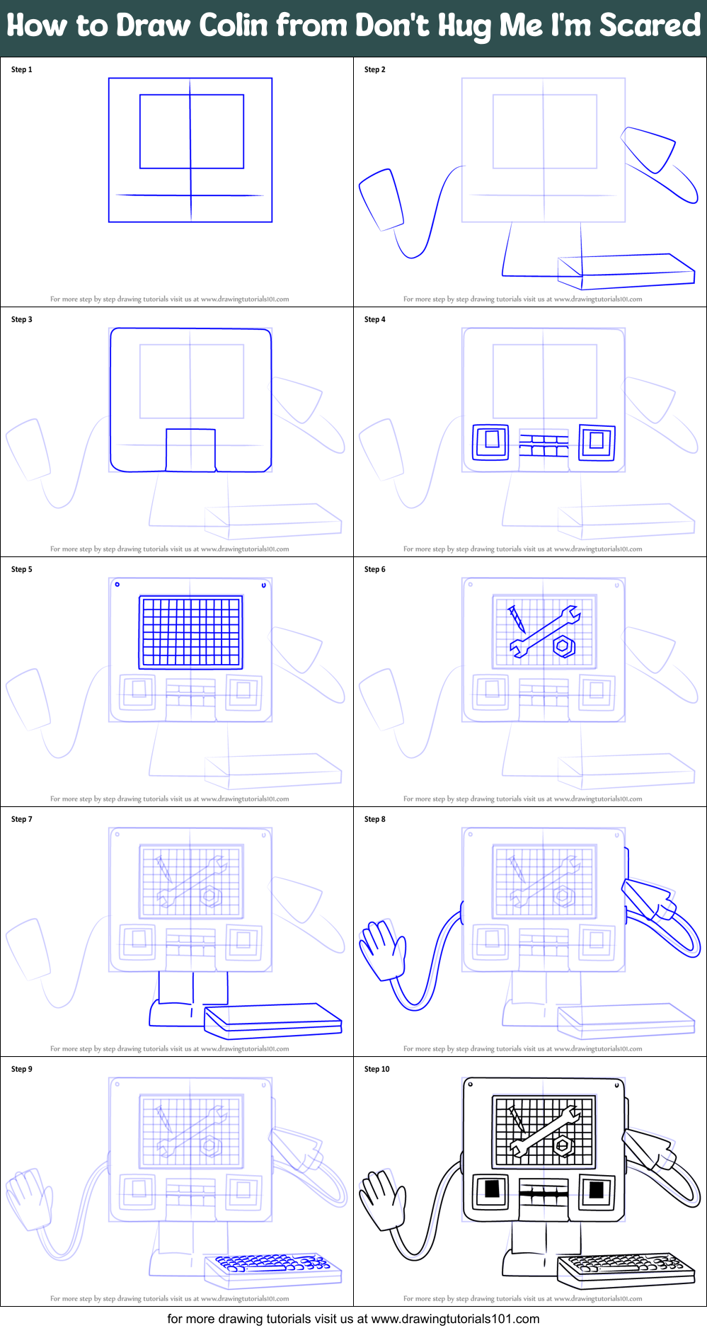 How to Draw Colin from Don't Hug Me I'm Scared Printable Step by Step