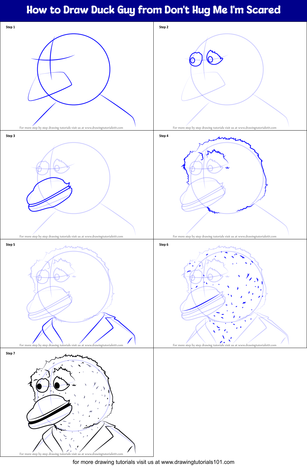 How to Draw Duck Guy from Don't Hug Me I'm Scared Printable Step by Step