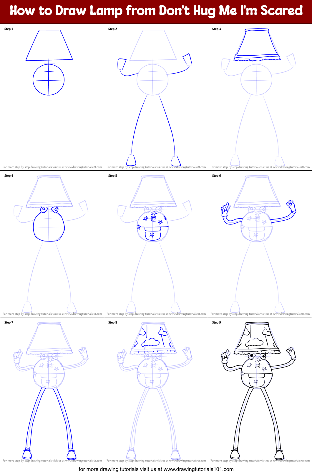 How to Draw Lamp from Don't Hug Me I'm Scared Printable Step by Step