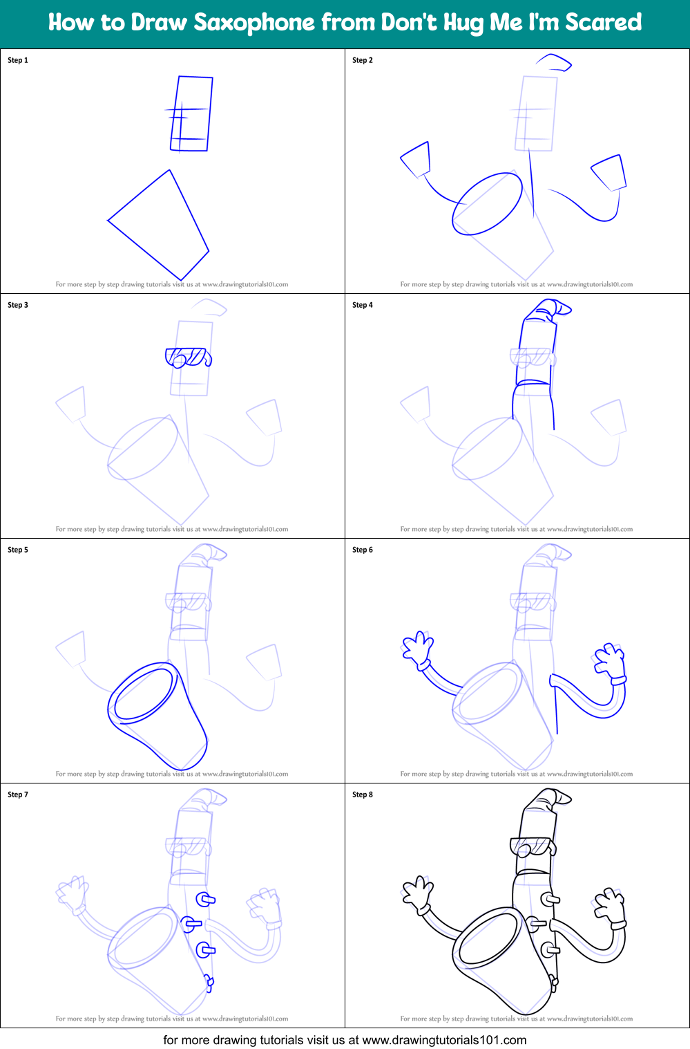 How to Draw Saxophone from Don't Hug Me I'm Scared Printable Step by Step