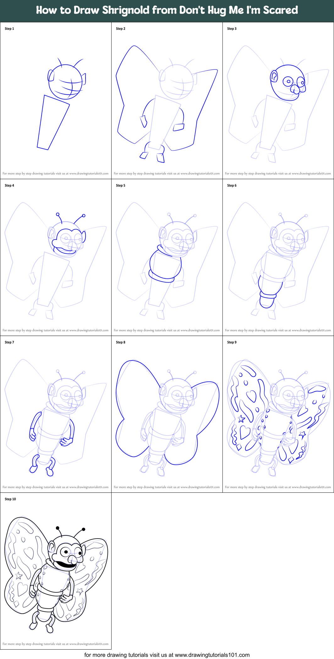 How to Draw Shrignold from Don't Hug Me I'm Scared Printable Step by Step