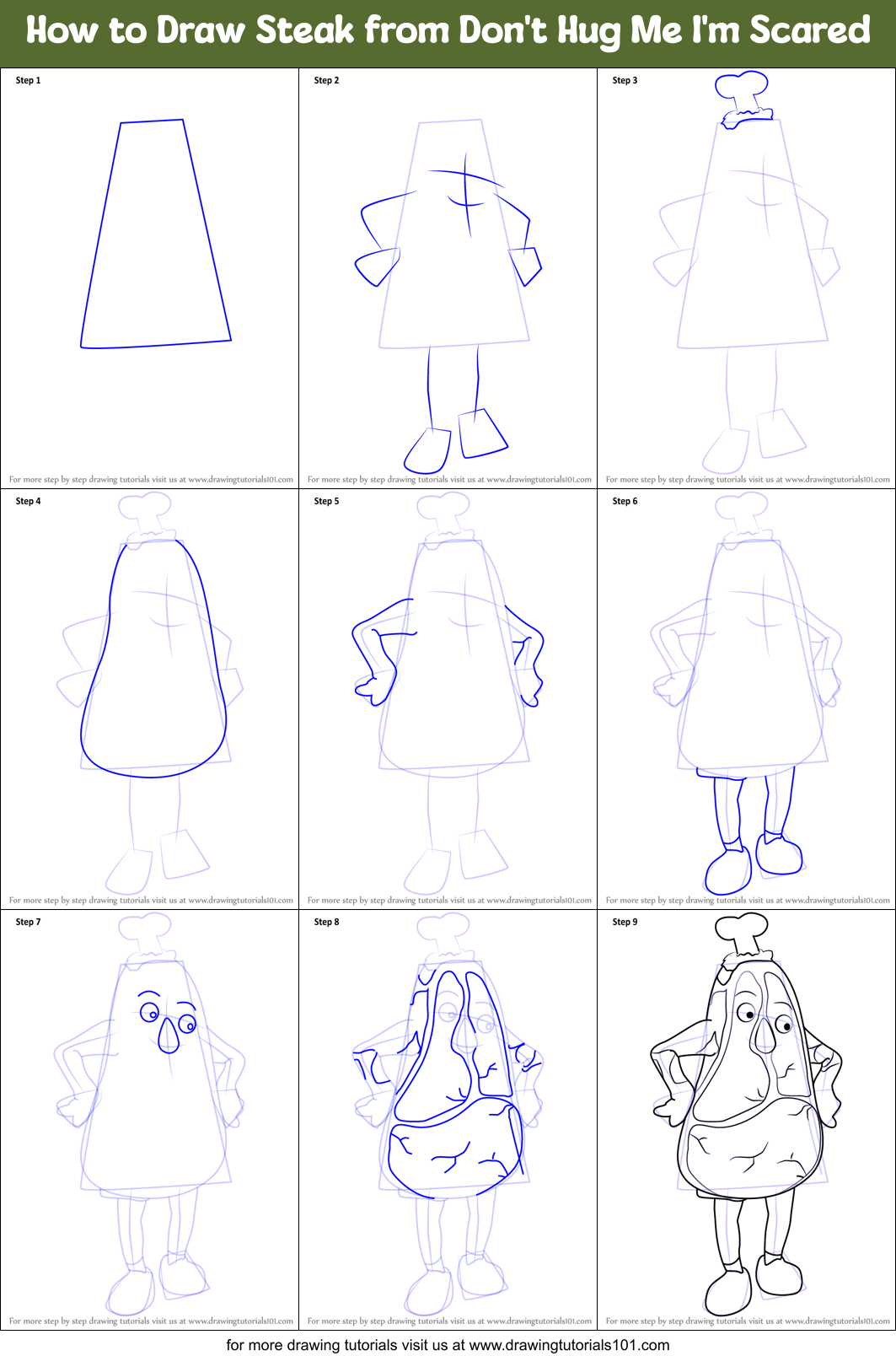 How to Draw Steak from Don't Hug Me I'm Scared Printable Step by Step