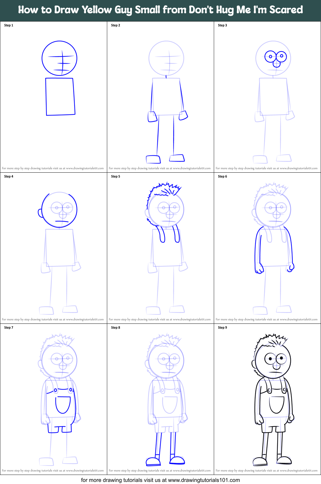 How to Draw Yellow Guy Small from Don't Hug Me I'm Scared Printable Step by Step